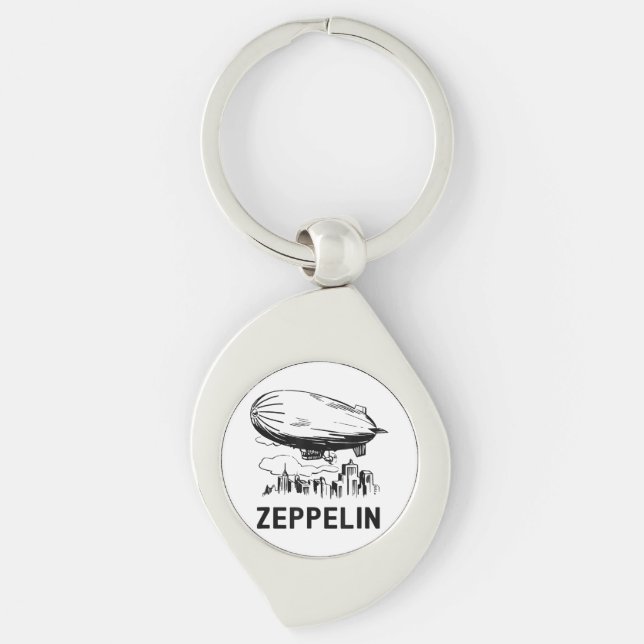 Vintage Retro Zeppelin - Dirigible Airship Sketch Key Ring (Front)
