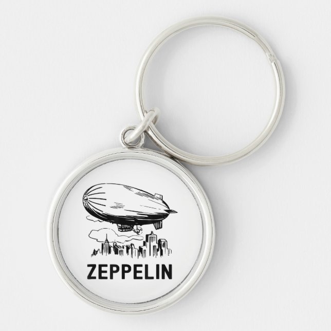 Vintage Retro Zeppelin - Dirigible Airship Sketch Key Ring (Front)