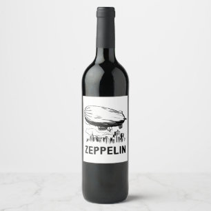 Vintage Retro Zeppelin - Dirigible Airship Sketch Wine Label