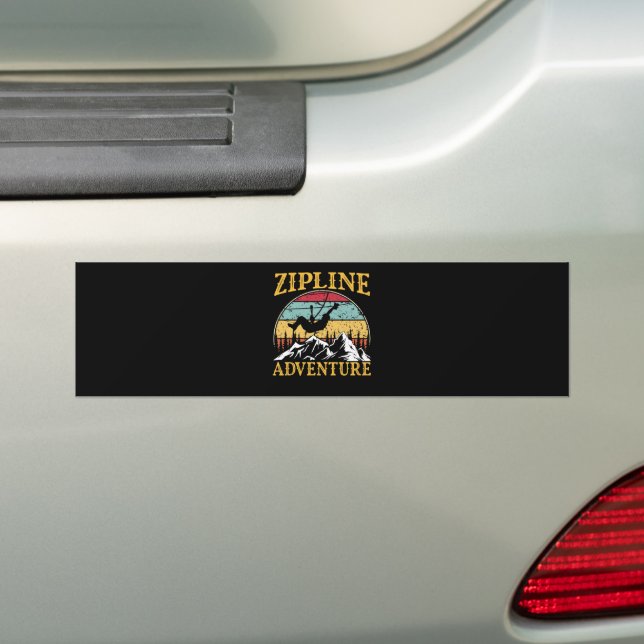 Vintage Retro Zipline Adventure Matching Zipline Bumper Sticker (On Car)