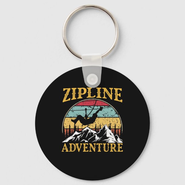 Vintage Retro Zipline Adventure Matching Zipline Key Ring (Front)