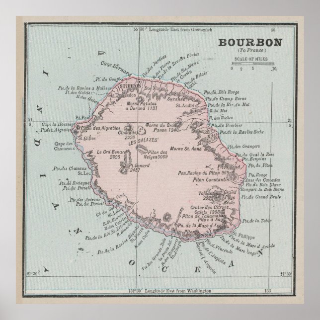 Vintage Reunion Island Map (1901) Poster (Front)