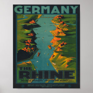 Vintage Rhine River Travel Poster