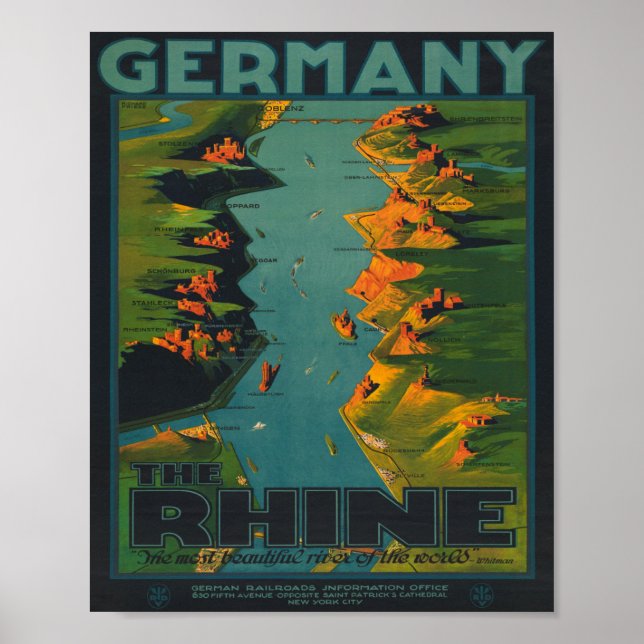 Vintage Rhine River Travel Poster (Front)