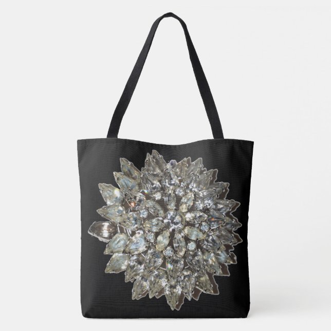 Vintage Rhinestone Diamond Bling Pattern Black Tote Bag (Back)