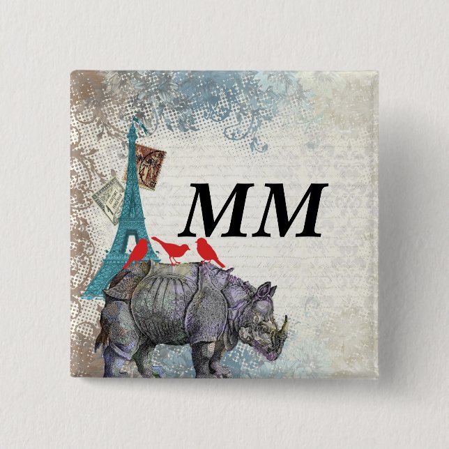 Vintage rhino 15 cm square badge (Front)