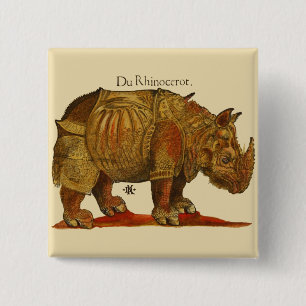Vintage Rhino Durer's Rhinoceros Antique 15 Cm Square Badge