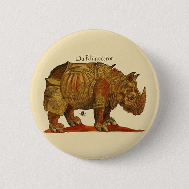 Vintage Rhino Durer's Rhinoceros Antique 6 Cm Round Badge (Front)
