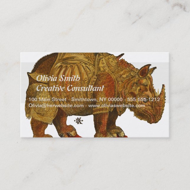 Vintage Rhino Durer's Rhinoceros Antique Business Card (Front)