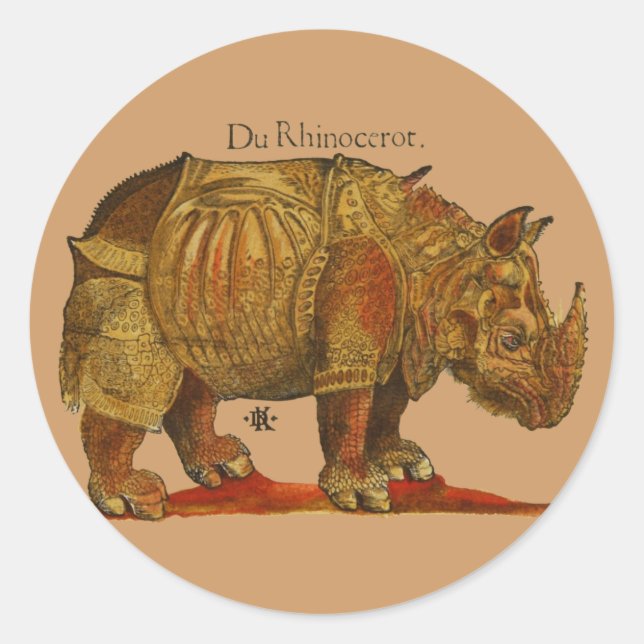 Vintage Rhino Durer's Rhinoceros Antique Classic Round Sticker (Front)