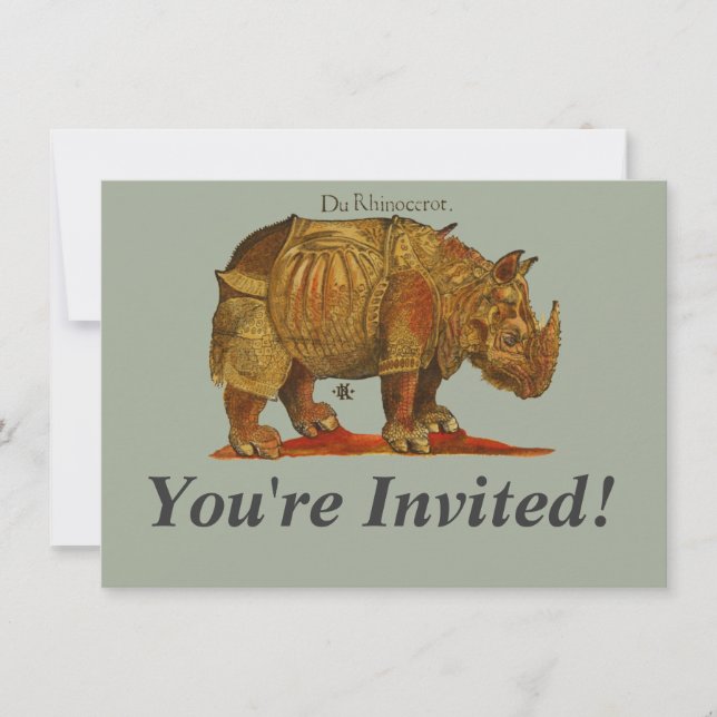Vintage Rhino Durer's Rhinoceros Antique Invitation (Front)