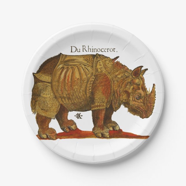 Vintage Rhino Durer's Rhinoceros Antique Paper Plate (Front)