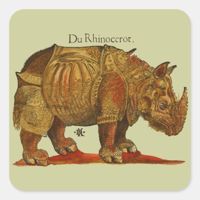 Vintage Rhino Durer's Rhinoceros Antique Square Sticker (Front)