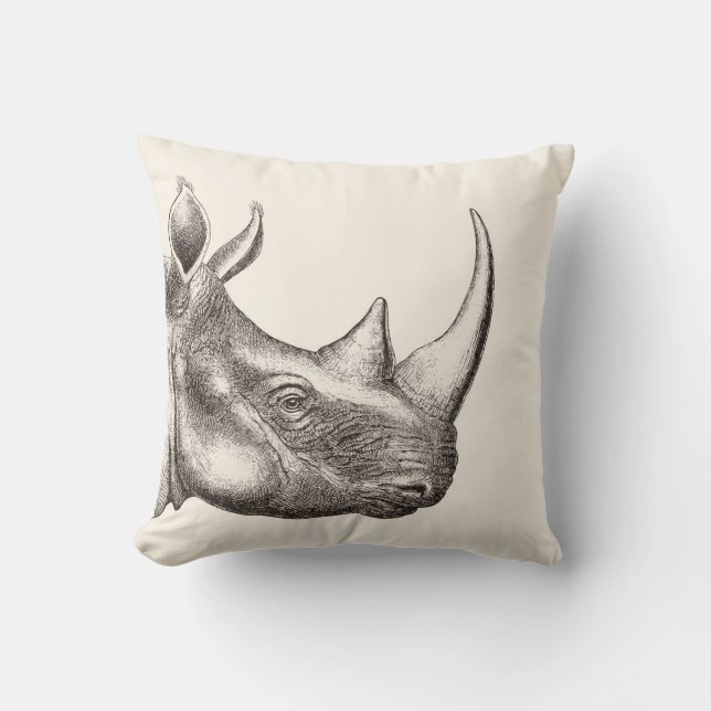 Vintage Rhino Illustration Cushion (Front)