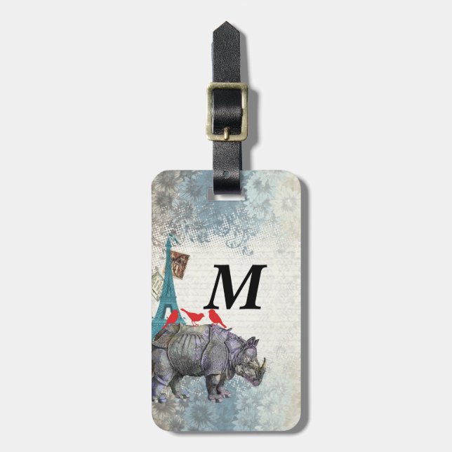 Vintage rhino luggage tag (Front Vertical)