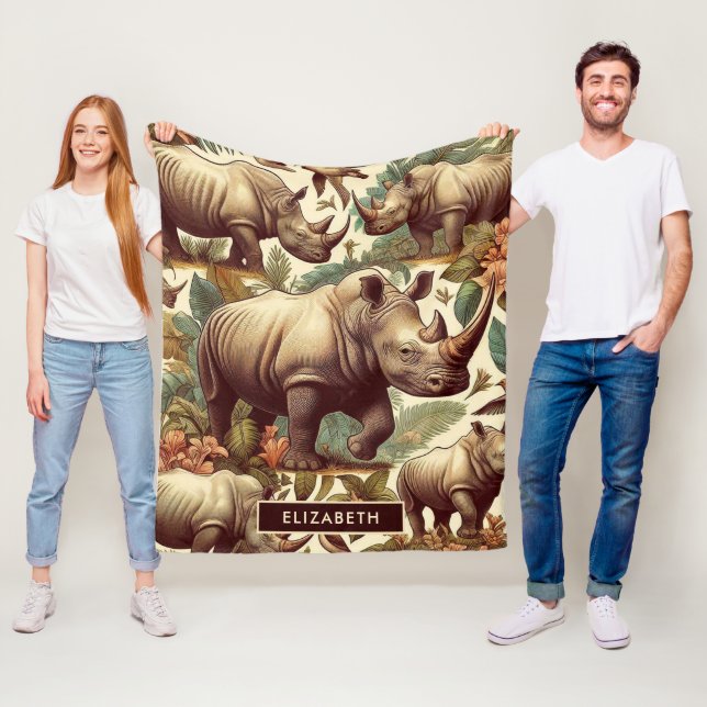 Vintage Rhino Seamless Fleece Blanket (In Situ)