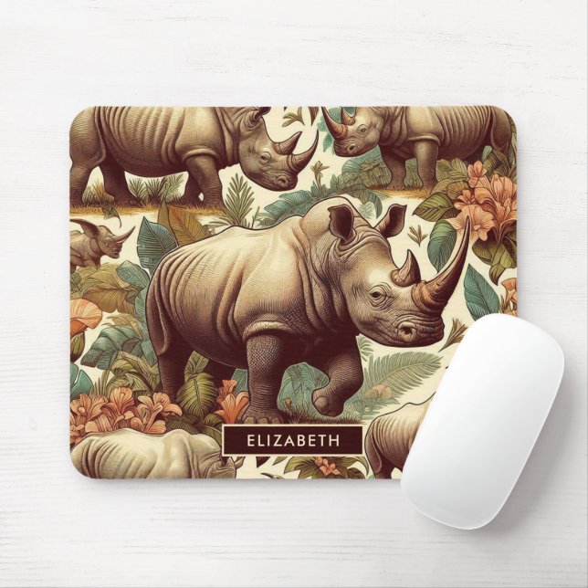 Vintage Rhino Seamless Mouse Mat (With Mouse)