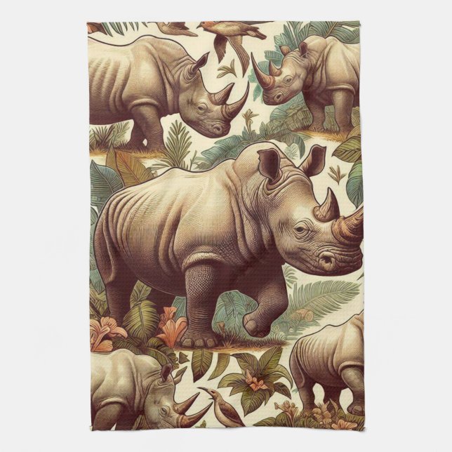 Vintage Rhino Seamless Tea Towel (Vertical)