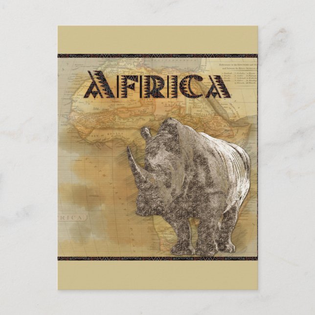 Vintage Rhinoceros Africa Travel Map Postcard (Front)