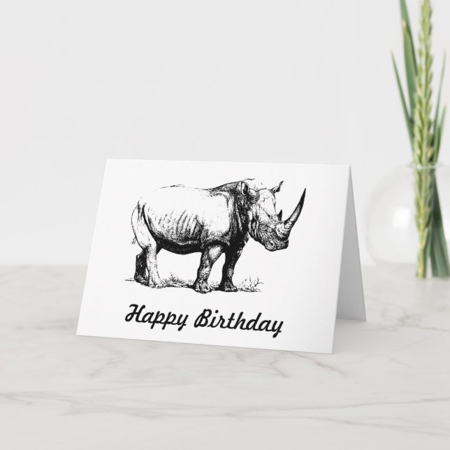 Vintage Rhinoceros Illustration, Animal Card (Front)