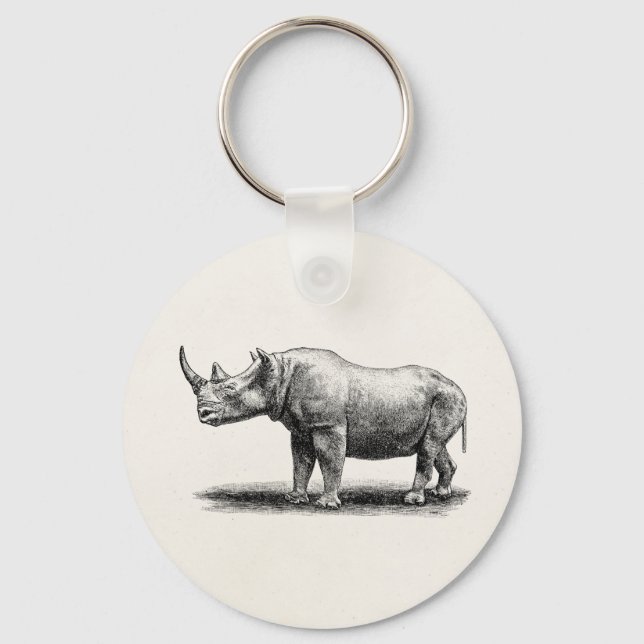 Vintage Rhinoceros Illustration Rhino Rhinos Key Ring (Front)