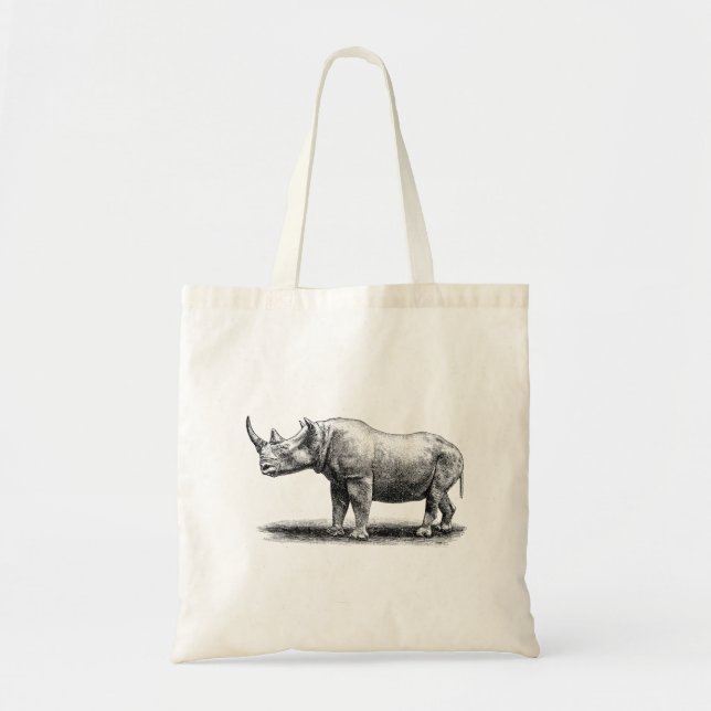 Vintage Rhinoceros Illustration Rhino Rhinos Tote Bag (Front)