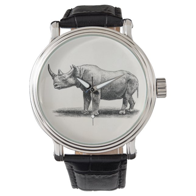 Vintage Rhinoceros Illustration Rhino Rhinos Watch (Front)