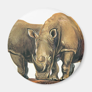 Vintage Rhinos or Rhinoceros, Wild Jungle Animals Magnet