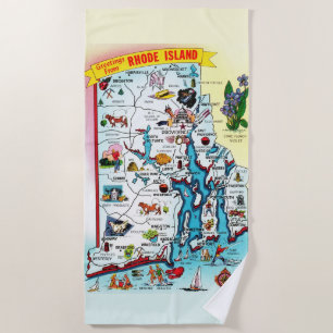Vintage Rhode Island Map Beach Towel