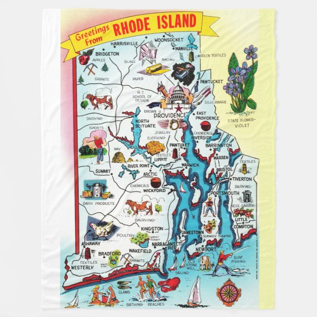 Vintage Rhode Island Map Throw blanket (Front)