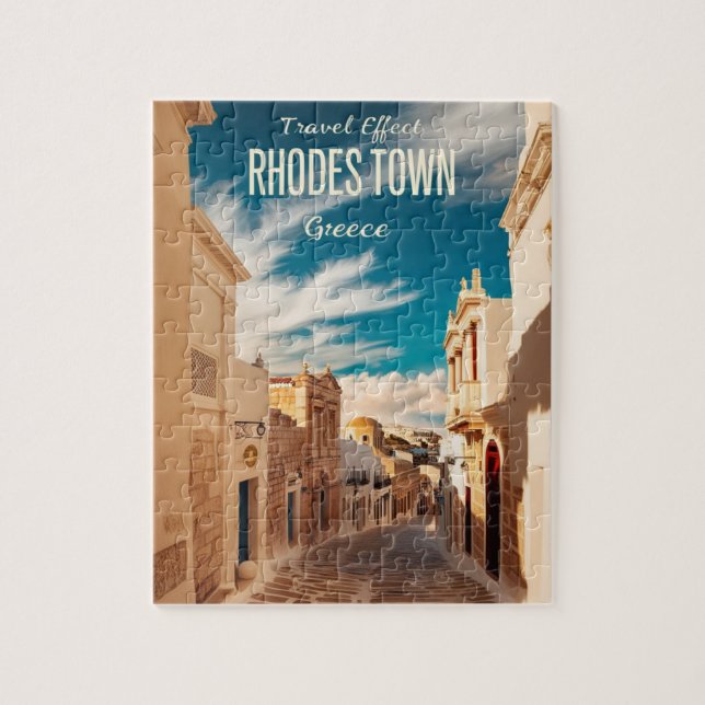 Vintage Rhodes Town Greece Travel Art  Jigsaw Puzzle (Vertical)