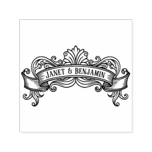 Vintage Ribbon Banner Names Couple Wedding #8 Self-inking Stamp