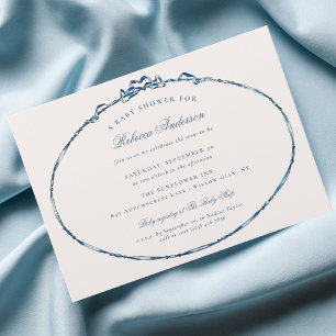 Vintage Ribbon Blue Elegant Baby Boy Shower Invitation