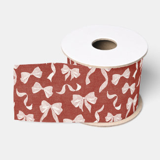 Vintage Ribbon & Bows Watercolor Linen (Cream Red) Grosgrain Ribbon