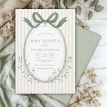 Vintage Ribbon Green Watercolor Baby Shower