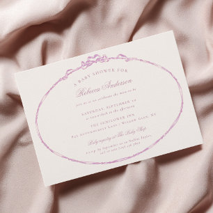 Vintage Ribbon Pink Elegant Girl Baby Shower Invitation