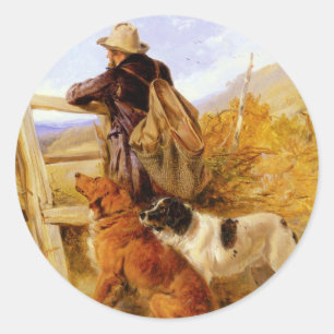 Vintage Richard Ansdell The Gamekeeper Dogs Golden Classic Round Sticker
