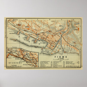 Vintage Rijeka Croatia Map (1911) Poster