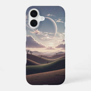 Vintage Ringed Planet Above the Hills iPhone 16 Case