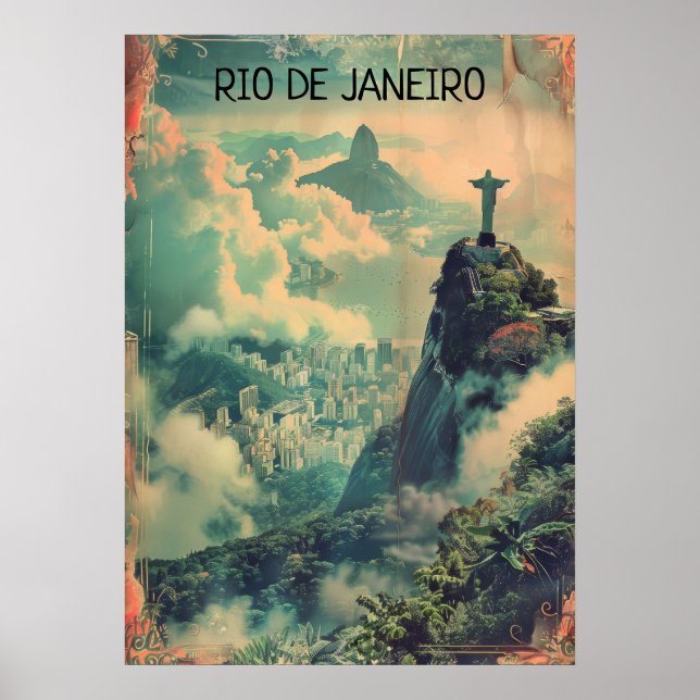 Vintage Rio de Janeiro Travel Jesus Statue Poster (Front)
