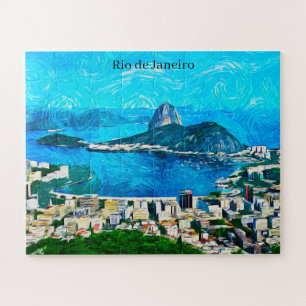 Vintage Rio de Janeiro Watercolor Painting Jigsaw Puzzle