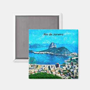 Vintage Rio de Janeiro Watercolor Painting Magnet
