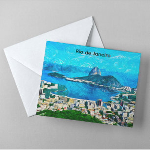 Vintage Rio de Janeiro Watercolor Painting Postcard