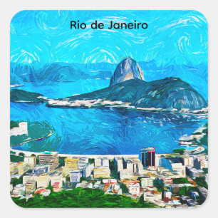 Vintage Rio de Janeiro Watercolor Painting Square Sticker