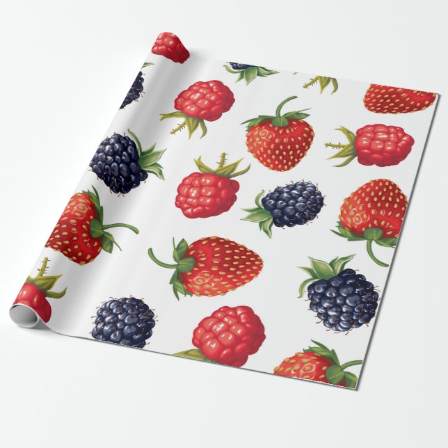 Vintage ripe berries pattern wrapping paper (Unrolled)