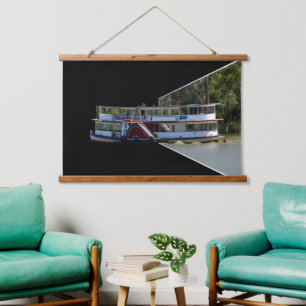 Vintage River Boat, Wall Hanging Hanging Tapestry