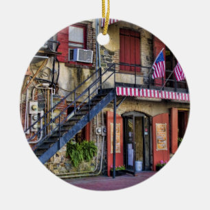 Vintage River Street Savannah Georgia Travel Photo Ceramic Tree Decoration