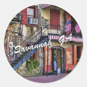 Vintage River Street Savannah Georgia Travel Photo Classic Round Sticker