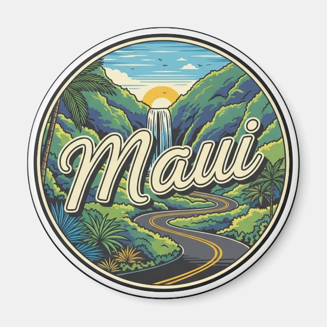 Vintage Road to hana Maui Hawaii Travel Magnet (Front)