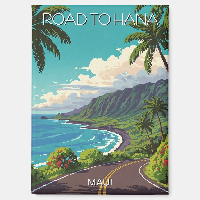 Vintage Road to hana Maui Hawaii Travel Magnet (Front)